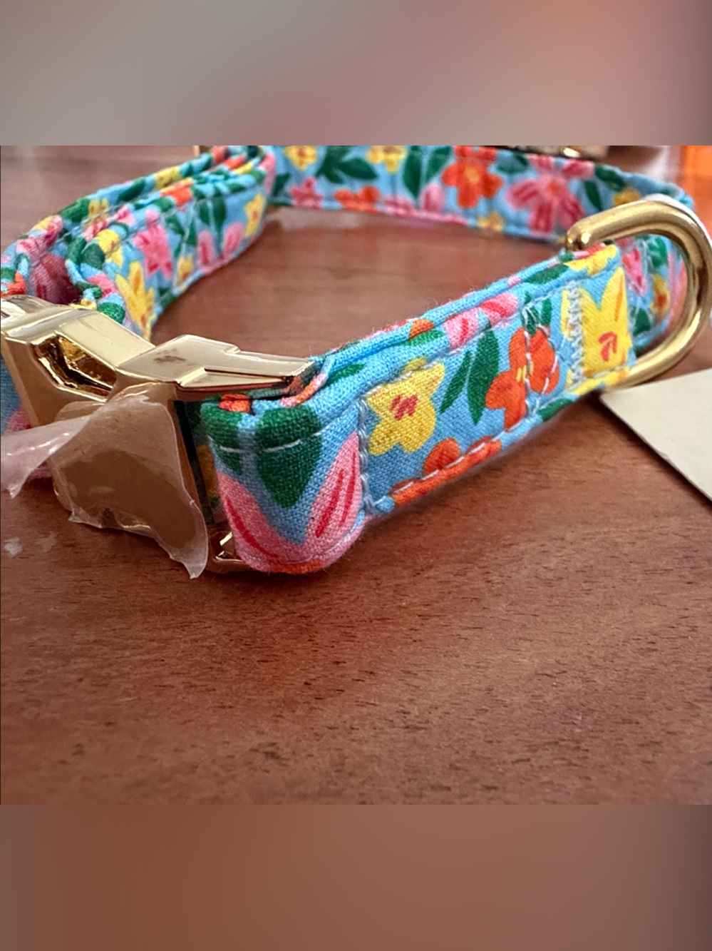 Floral Blue Multi Dog Collar with Gold Hardware the foggy dog small collar
